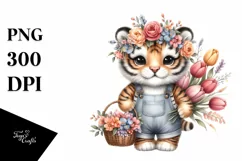 Detailed Boho Baby Tiger with Flower Bouquet | Sublimation | Product Image 3