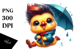 Cute Baby Chicken Excited Raincoat Umbrella PNG Product Image 1