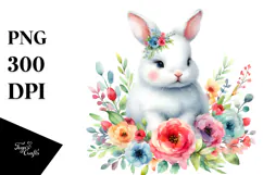 Colorful Watercolor Baby Rabbit Floral | Sublimation | Product Image 1