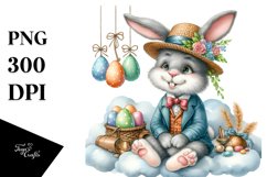 Pastel Watercolor Bunny with Vintage Hat and Sunglasses PNG Product Image 1