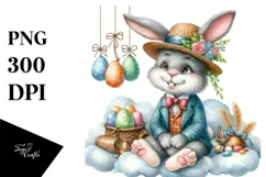 Pastel Watercolor Bunny with Vintage Hat and Sunglasses PNG Product Image 1
