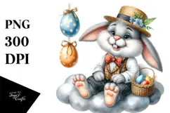 Goofy Bunny with Sunglasses on Cloud PNG Product Image 1