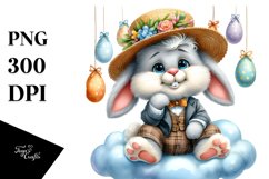 Pastel Watercolor Bunny with Vintage Hat and Sunglasses PNG Product Image 1