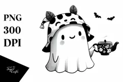 Black White Watercolor Halloween Ghost PNG Product Image 1