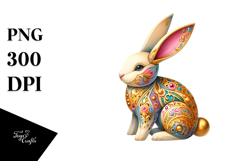 Colorful Wood Bunny on Splashy Background PNG Product Image 1