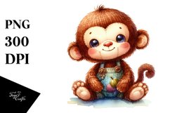 Vibrant Brownish Watercolor Plush Monkey | Clipart Product Image 3