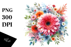 Colorfull Gerbera Watercolor Clipart Product Image 1