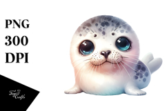 Digital Watercolor Cute Baby Seal Big Eyes PNG Product Image 1