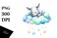 Watercolor Rhino Sleeping on a Cloud | Clipart Product Image 1