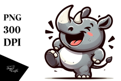 Excited Cartoon Rhino Dancing, Vector PNG Product Image 1