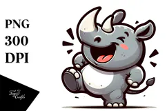 Excited Cartoon Rhino Dancing, Vector PNG Product Image 1