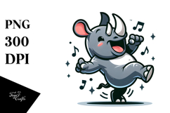 Silly Cartoon Rhino Dancing Joy PNG Product Image 1