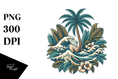 Vintage Tropical Beach Waves PNG Product Image 1