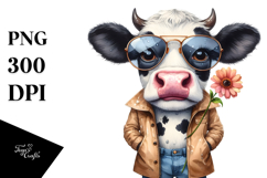 Expressive Standing Cow with Sunglasses in Raincoat | Product Image 1