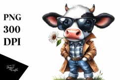 Funny Standing Cow with Sunglasses in Raincoat | Sublimation Product Image 1