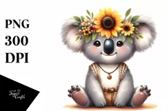 Funny Baby Koala Sunflower Wreath Clipart Product Image 3