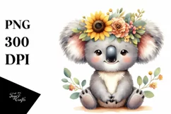 Funny Baby Koala Sunflower Wreath Clipart Product Image 1