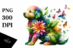 Vibrant Watercolor Puppy with Flowers Product Image 3