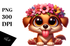 Goofy Cartoon Puppy with Flower Crown PNG Product Image 1