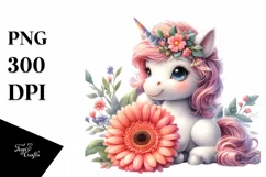 Cute Baby Unicorn Gerbera | Clipart Product Image 1
