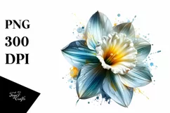 Detailed Glossy Daffodil in Watercolor Splash | Sublimation Product Image 3
