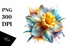 Detailed Glossy Daffodil in Watercolor Splash | Sublimation Product Image 3