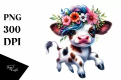 Watercolor Vibrant Cow Dancing PNG Product Image 1