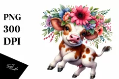 Watercolor Vibrant Cow Dancing PNG Product Image 1