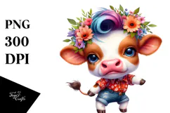 Watercolor Vibrant Cow Dancing PNG Product Image 1