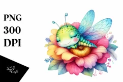 Colorful Baby Dragonfly Sleeping Flower | Clipart Product Image 3