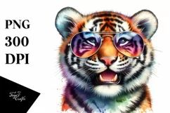 Vibrant Whimsical Tiger Portrait Sunglasses Clipart Product Image 3
