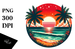 Retro Tropical Beach Sunset PNG Product Image 1
