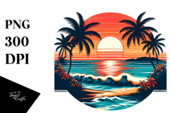 Retro Tropical Beach Sunset PNG Product Image 1
