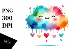 Colorful Smile Cloud with Hearts, PNG Product Image 1