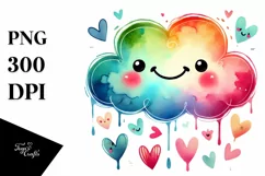 Colorful Smile Cloud with Hearts, PNG Product Image 1