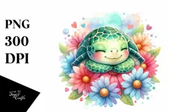 Colorful Baby Turtle Sleeping Flower | Clipart Product Image 1