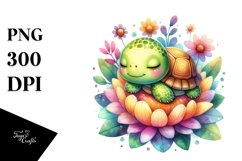 Colorful Baby Turtle Sleeping Flower | Clipart Product Image 3