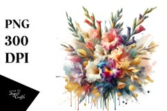 Colorfull Gladiolus Gold Foil Bouquet | Sublimation Clipart Product Image 3