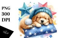 Colorful Baby Dog Napping on a Star | Sublimation Clipart Product Image 1