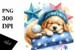 Colorful Baby Dog Napping on a Star | Sublimation Clipart Product Image 1