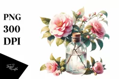 Watercolor Bottle Filled Camellia Clipart Product Image 1