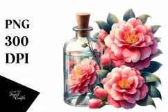 Watercolor Bottle Filled Camellia Clipart Product Image 1