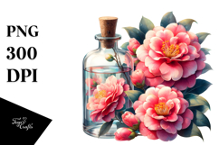 Watercolor Bottle Filled Camellia Clipart Product Image 1