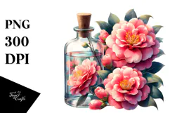 Watercolor Bottle Filled Camellia Clipart Product Image 1