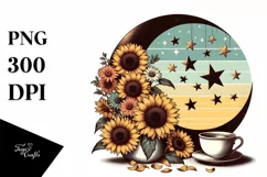 Retro Colorful Half Moon with Hanging Stars, Transparent PNG Product Image 1