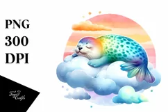 Colorful Watercolor Seal on Cloud Clipart Product Image 1