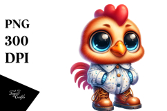 Goofy-Eyed Baby Rooster with Oversized Boots PNG Product Image 1