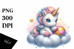 Cute Baby Unicorn on Cloud | Sublimation | Clipart Product Image 3