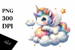 Cute Baby Unicorn on Cloud | Sublimation | Clipart Product Image 3