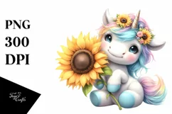 Colorful Unicorn with Sunflower | Clipart Product Image 3